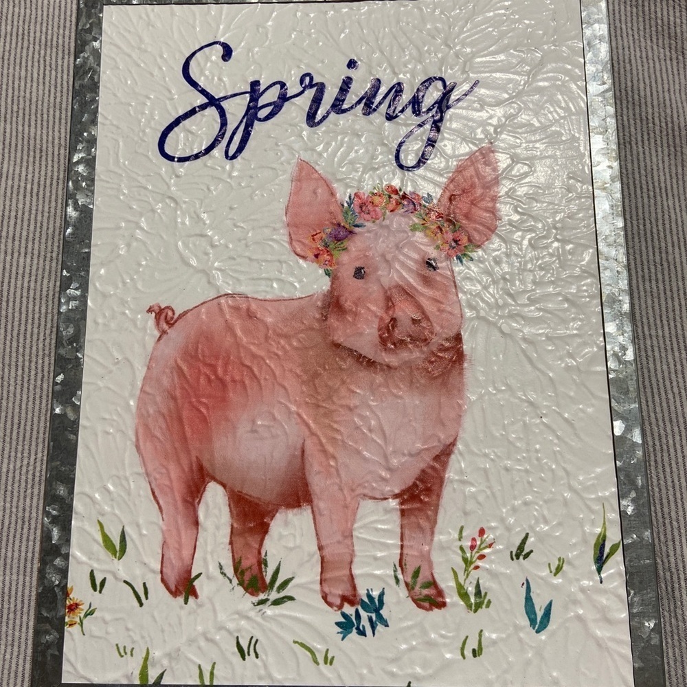 Pioneer Woman "Spring" Pig Metal Sign Wall Decor